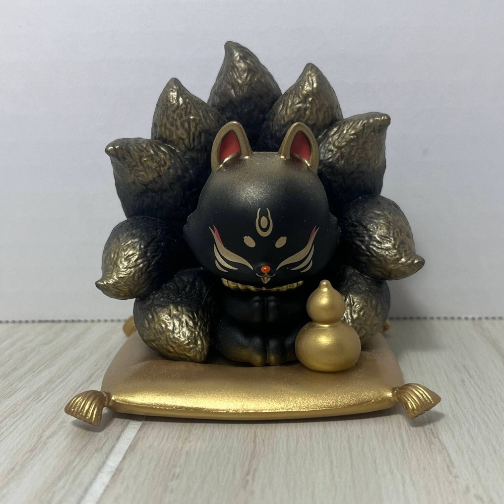 Ancient Nine Tail Fox Gumiho Lucky Fortune Figure Emperor Wu Black Gold 9-Tailed
